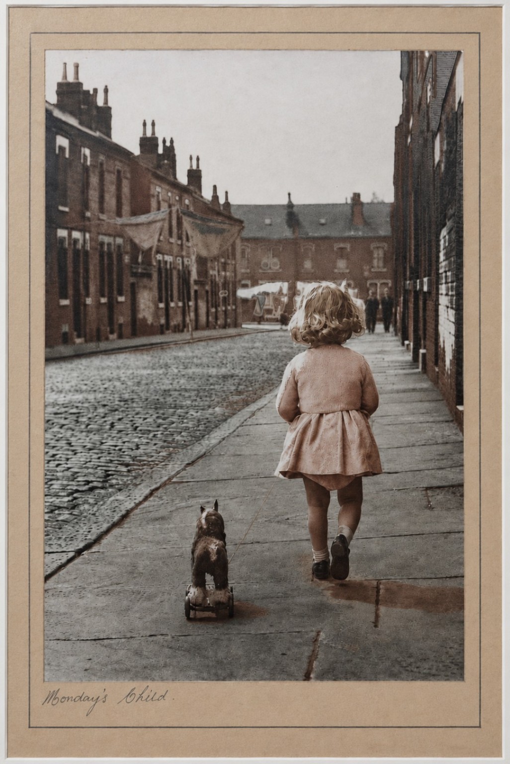 Monday's Child — vintage framed photograph of a little girl walking along a street